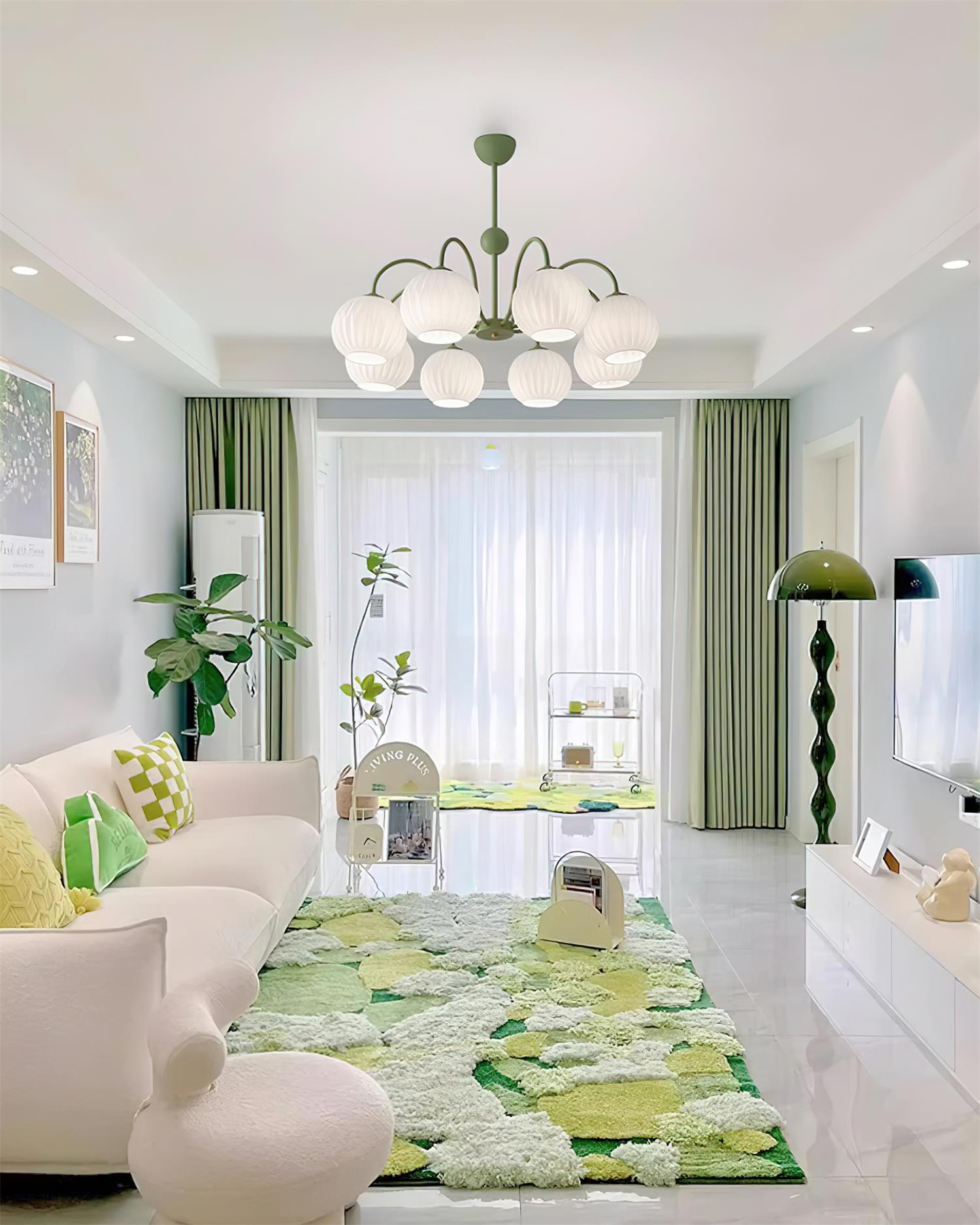Chandelier Glass 25.6 in Green Modern Dining Room Ceiling Light 3-8 Heads Decorative Fixture | Thomler