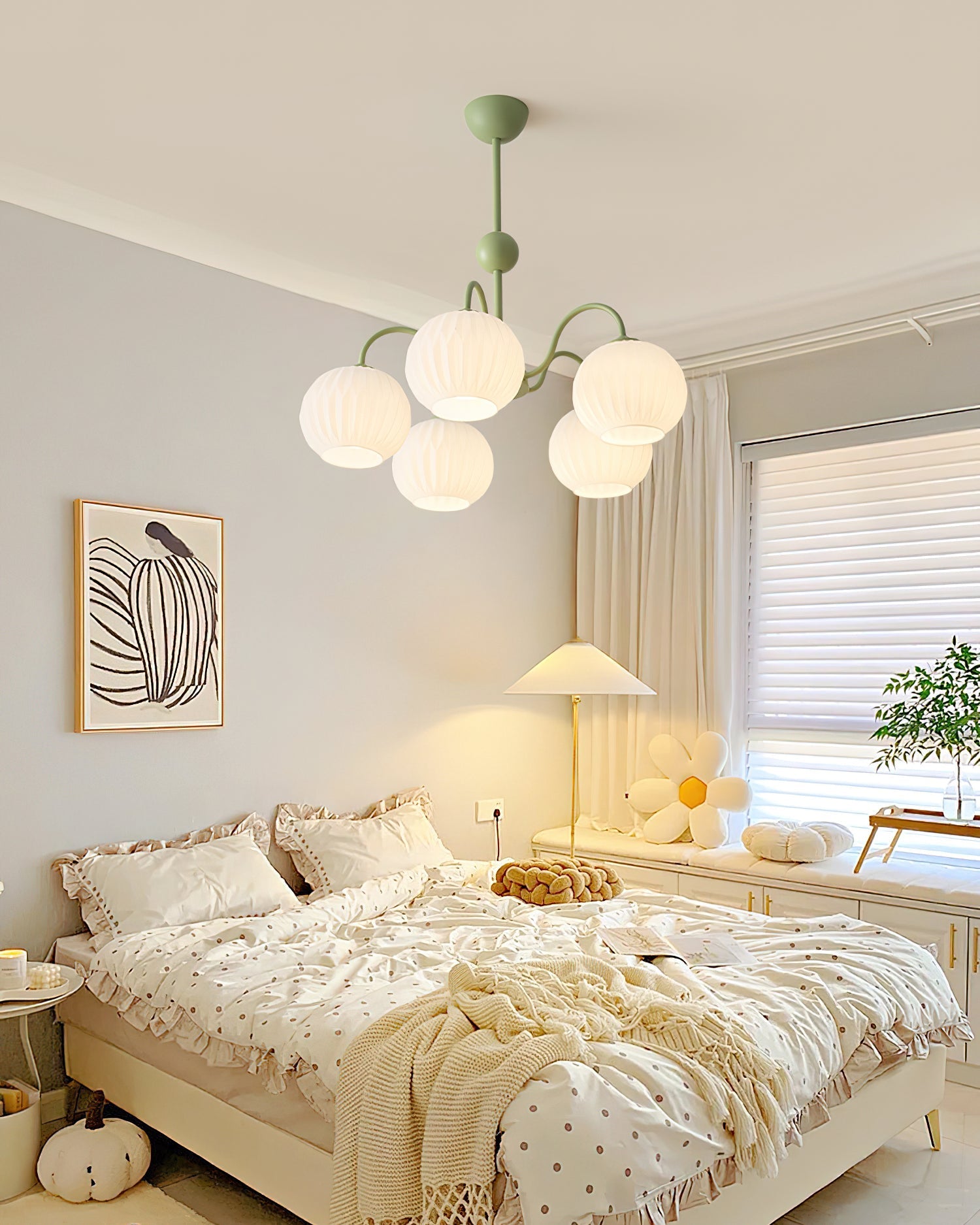 Chandelier Glass 25.6 in Green Modern Dining Room Ceiling Light 3-8 Heads Decorative Fixture | Thomler