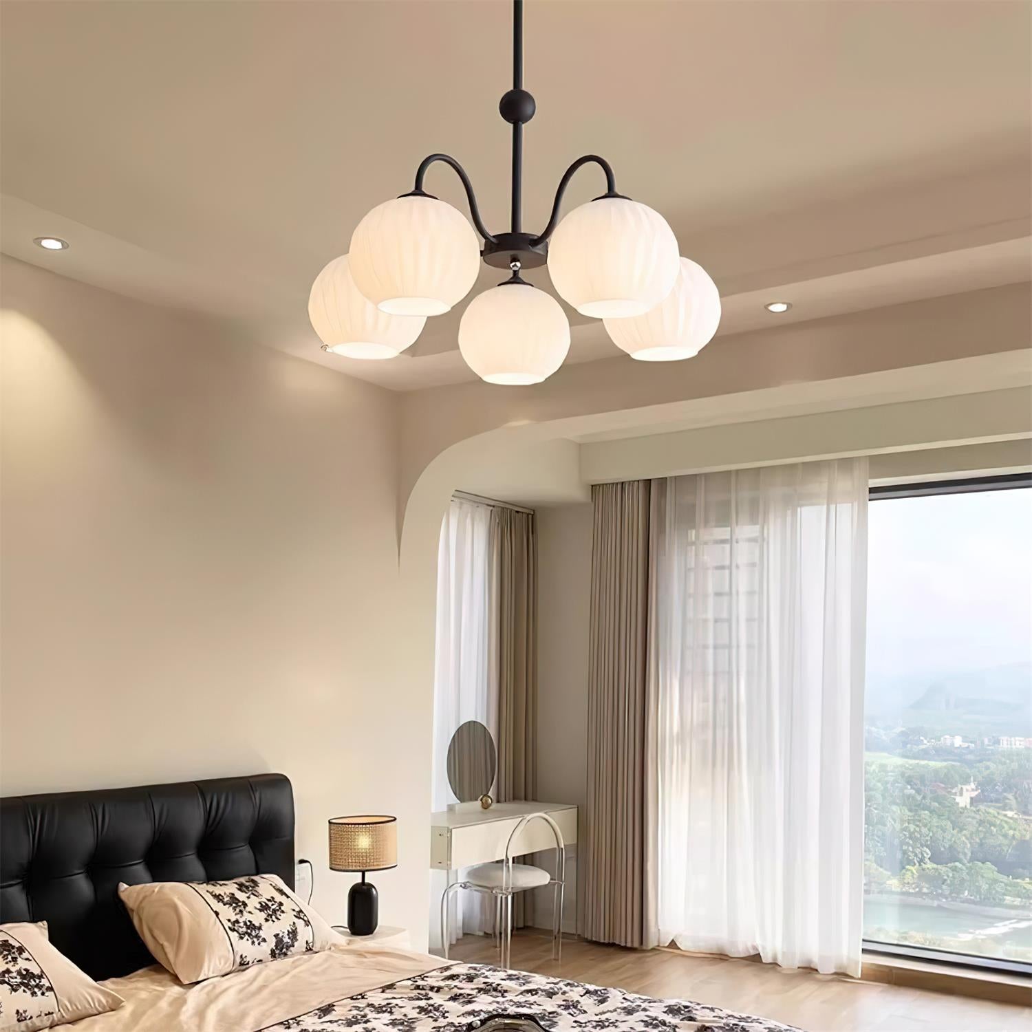 Chandelier Glass 25.6 in Green Modern Dining Room Ceiling Light 3-8 Heads Decorative Fixture | Thomler