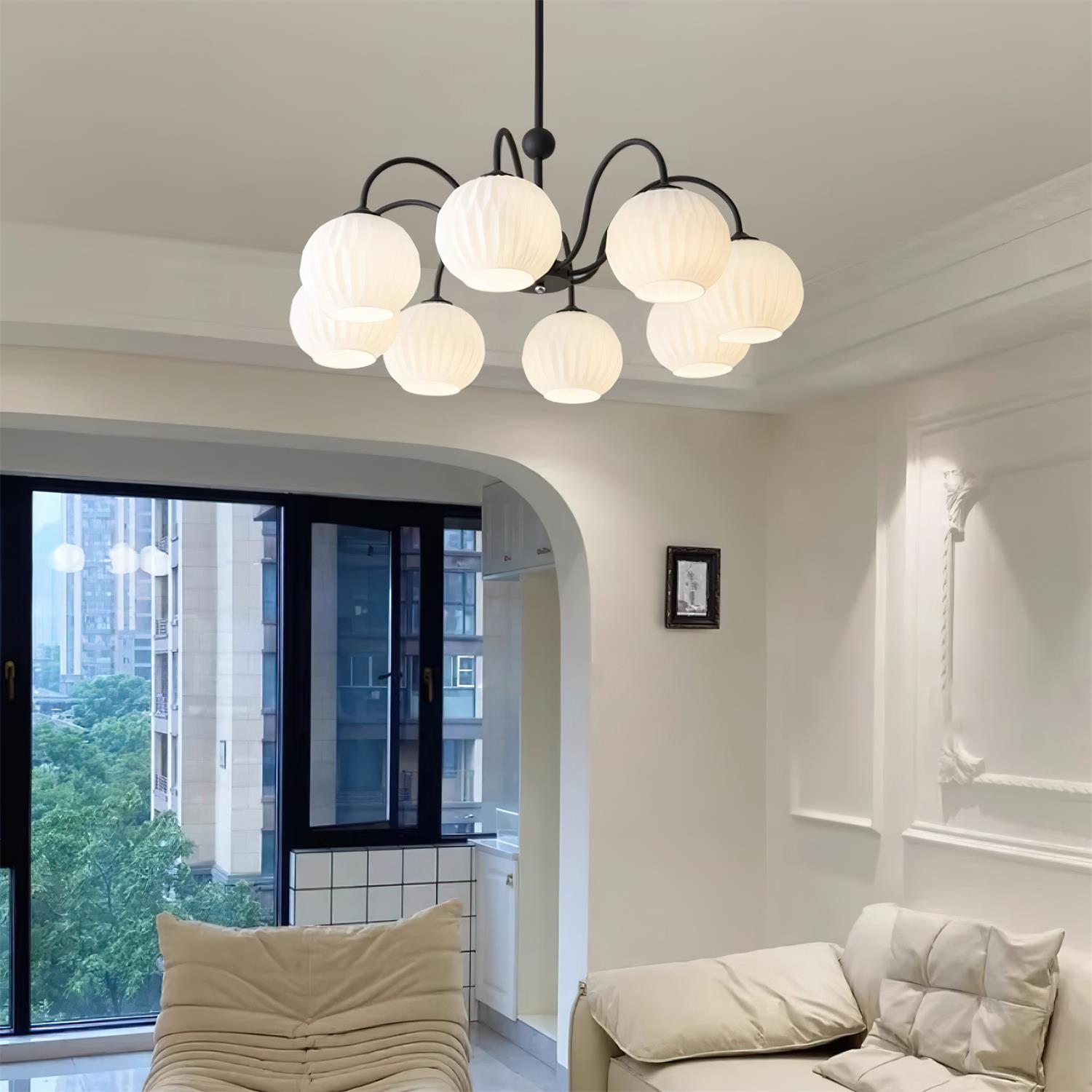 Chandelier Glass 25.6 in Green Modern Dining Room Ceiling Light 3-8 Heads Decorative Fixture | Thomler