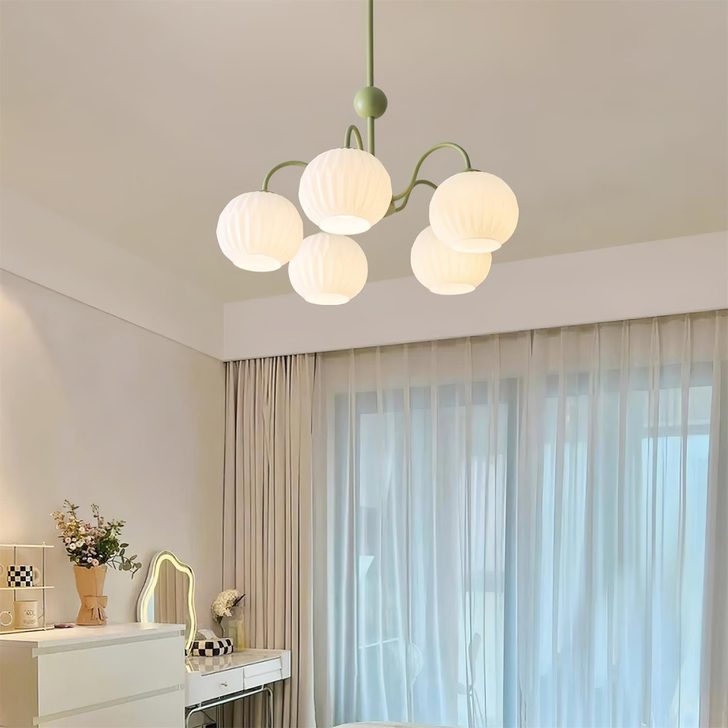 Chandelier Glass 25.6 in Green Modern Dining Room Ceiling Light 3-8 Heads Decorative Fixture | Thomler