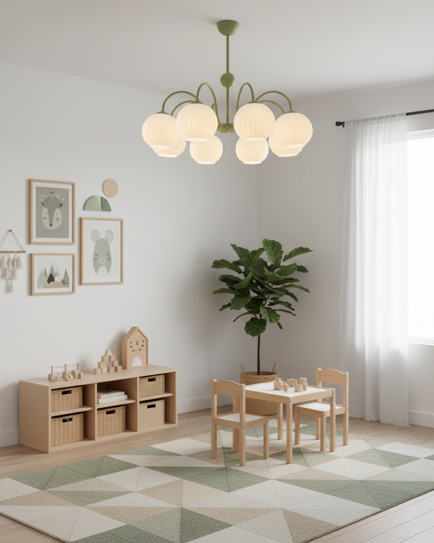 Chandelier Glass 25.6 in Green Modern Dining Room Ceiling Light 3-8 Heads Decorative Fixture | Thomler