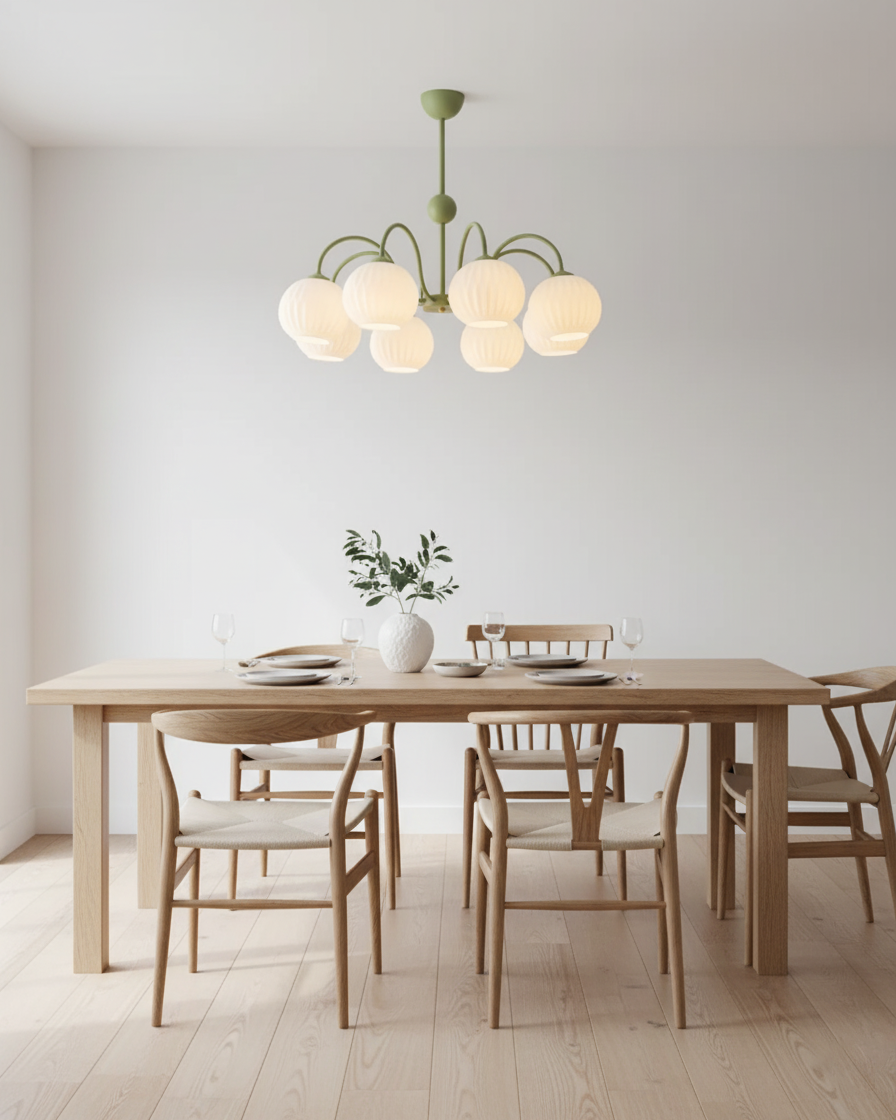 Chandelier Glass 25.6 in Green Modern Dining Room Ceiling Light 3-8 Heads Decorative Fixture | Thomler
