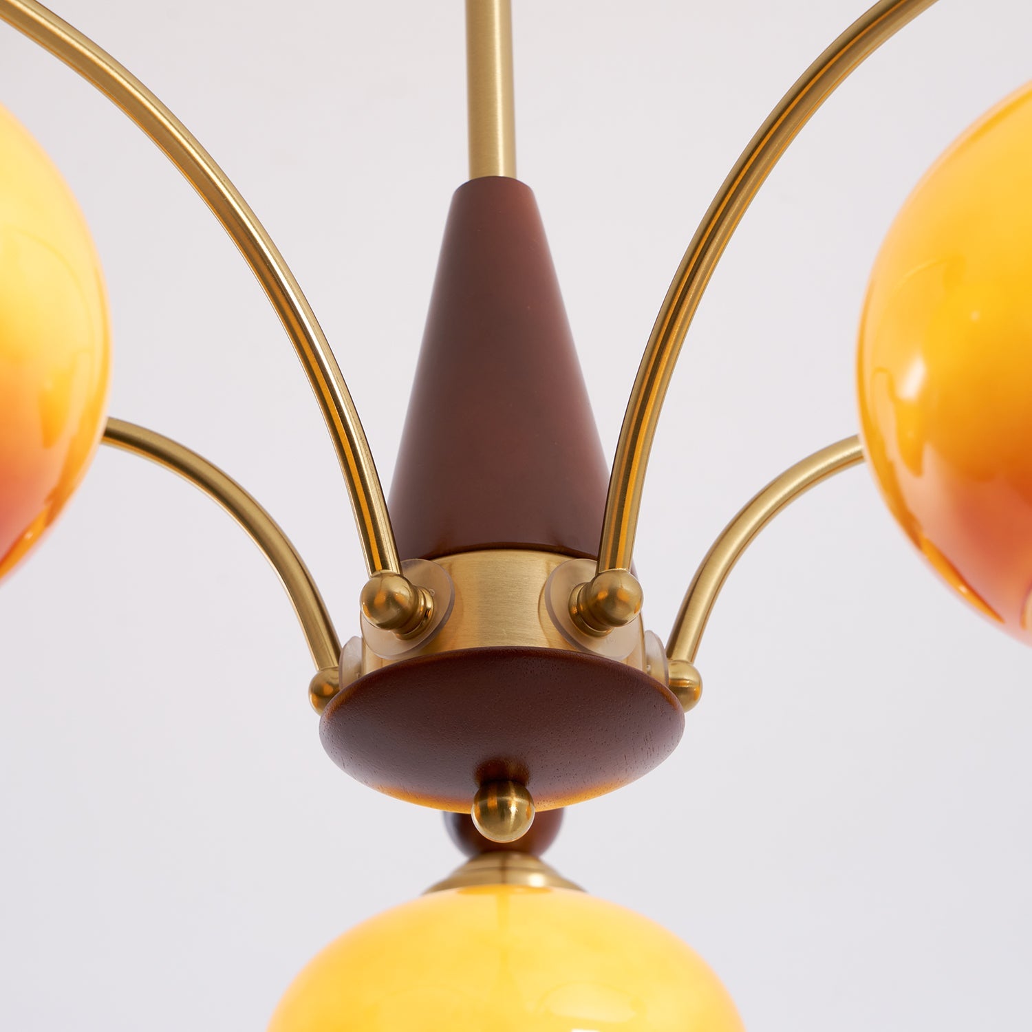 Chandelier Wood Brass 22.8 in 3 5 8 Light Dining Room Vintage Ceiling Fixture Glass Shades Adjustable Rod | Thomler