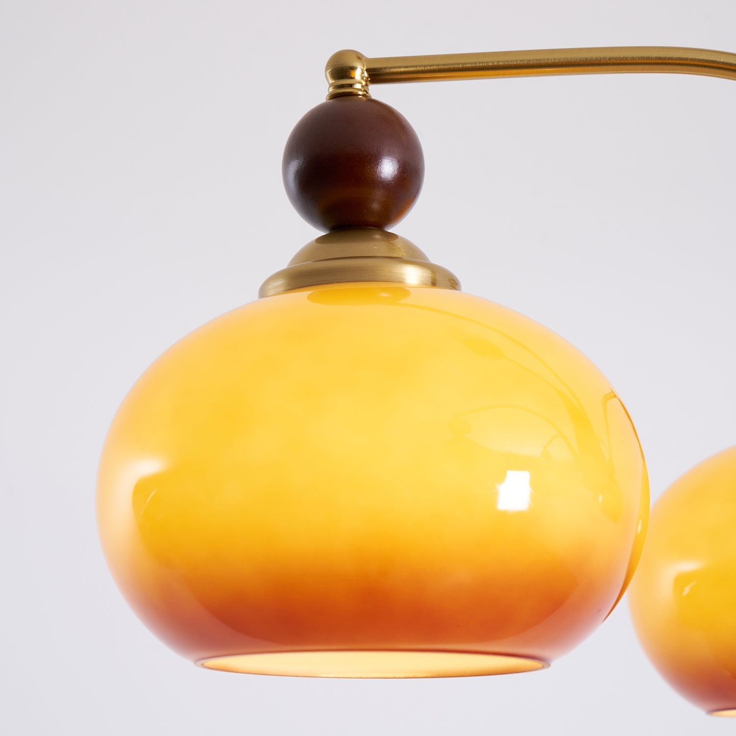 Chandelier Wood Brass 22.8 in 3 5 8 Light Dining Room Vintage Ceiling Fixture Glass Shades Adjustable Rod | Thomler