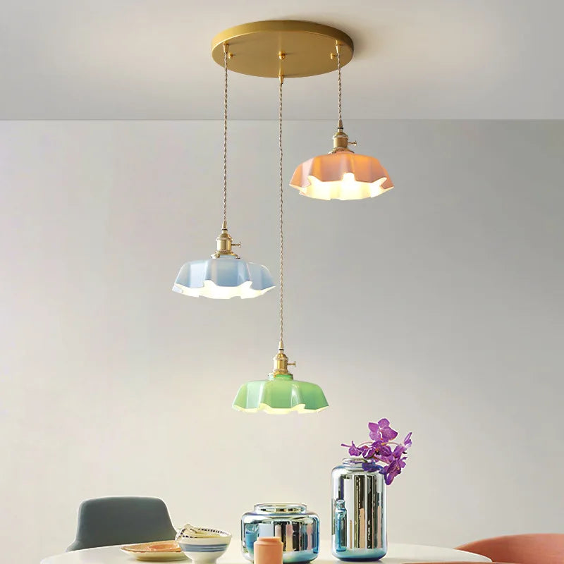 Pendant Light Glass Shade 23.0 cm Pastel Dining Room Kitchen Island Vintage French Hanging Ceiling Lamp E27 | Thomler
