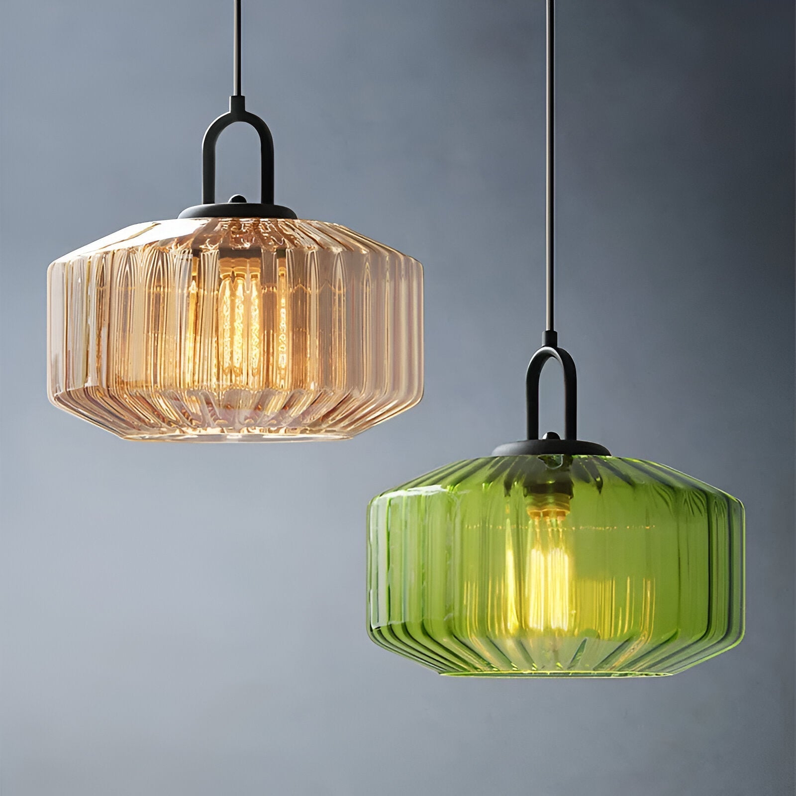 Pendant Light Coloured Glass 28.0 cm Green Dining Room Kitchen Island Adjustable E27 Retro Nordic Hanging Ceiling Lamp | Thomler
