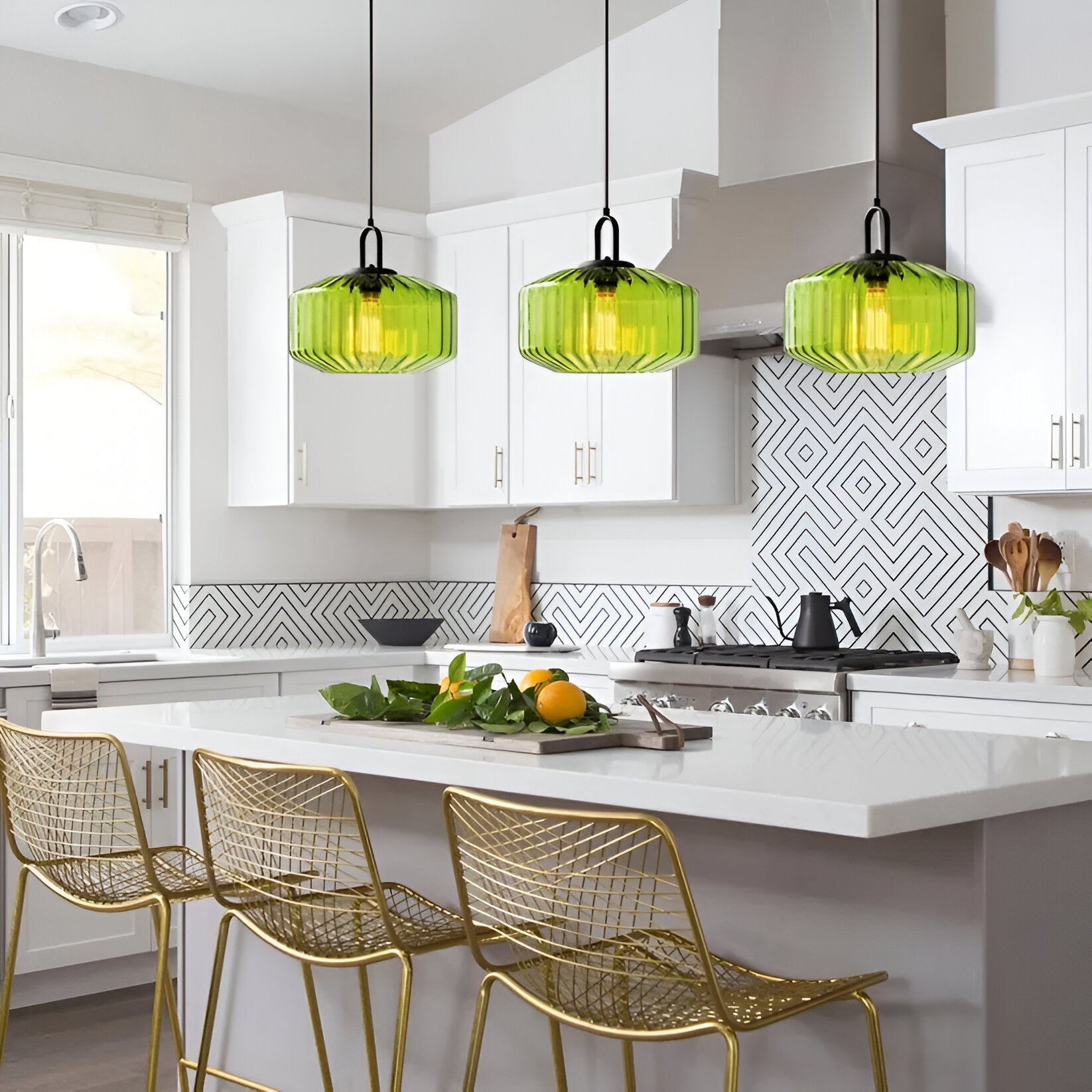 Pendant Light Coloured Glass 28.0 cm Green Dining Room Kitchen Island Adjustable E27 Retro Nordic Hanging Ceiling Lamp | Thomler