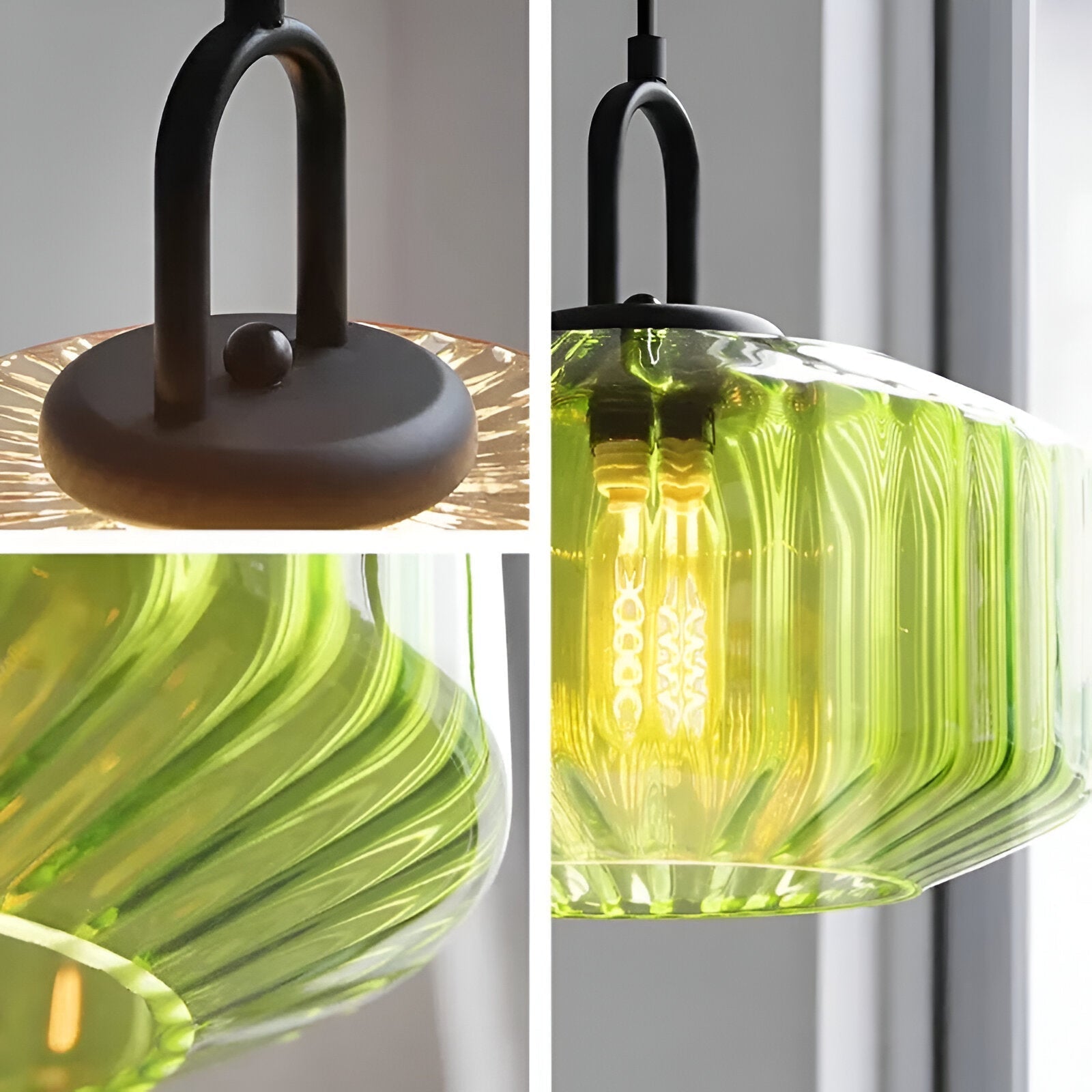 Pendant Light Coloured Glass 28.0 cm Green Dining Room Kitchen Island Adjustable E27 Retro Nordic Hanging Ceiling Lamp | Thomler