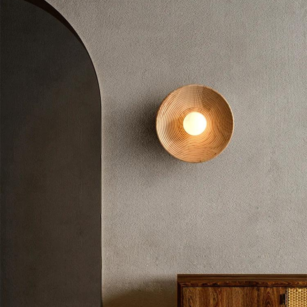 Wall Lamp Wood Glass 27.0 cm Natural Bedroom Hallway Japandi Retro Vintage Ambient Lighting Fixture | Thomler