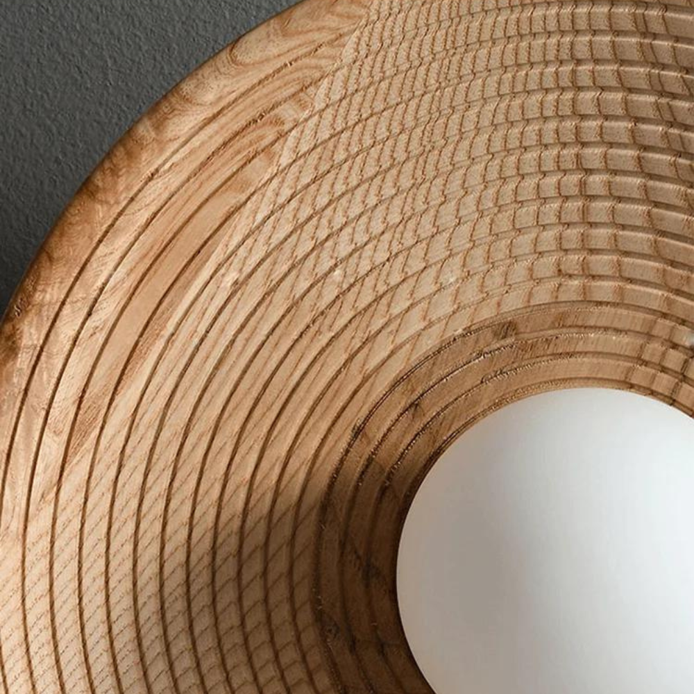 Wall Lamp Wood Glass 27.0 cm Natural Bedroom Hallway Japandi Retro Vintage Ambient Lighting Fixture | Thomler