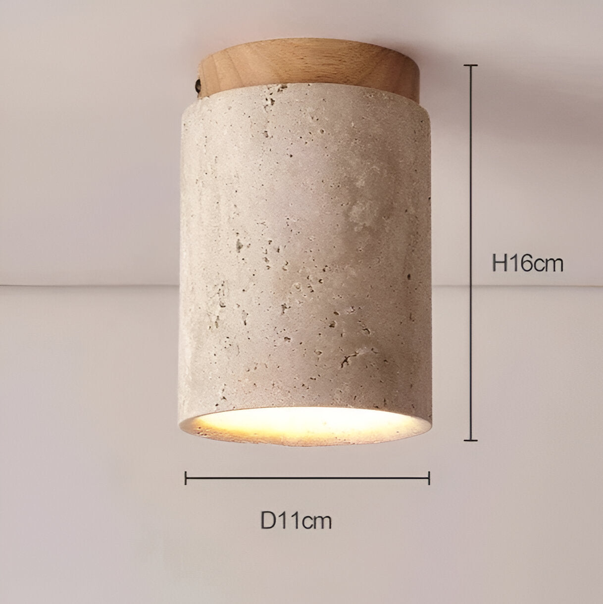 Ceiling Light Travertine Stone 4.3 in Flush Mount Beige Bedroom Kitchen Hallway Ambient Lighting Minimalist Japandi Fixture | Thomler