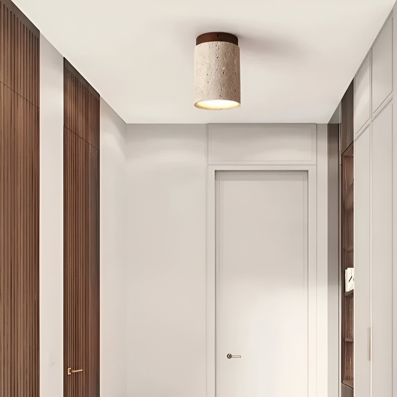 Ceiling Light Travertine Stone 4.3 in Flush Mount Beige Bedroom Kitchen Hallway Ambient Lighting Minimalist Japandi Fixture | Thomler