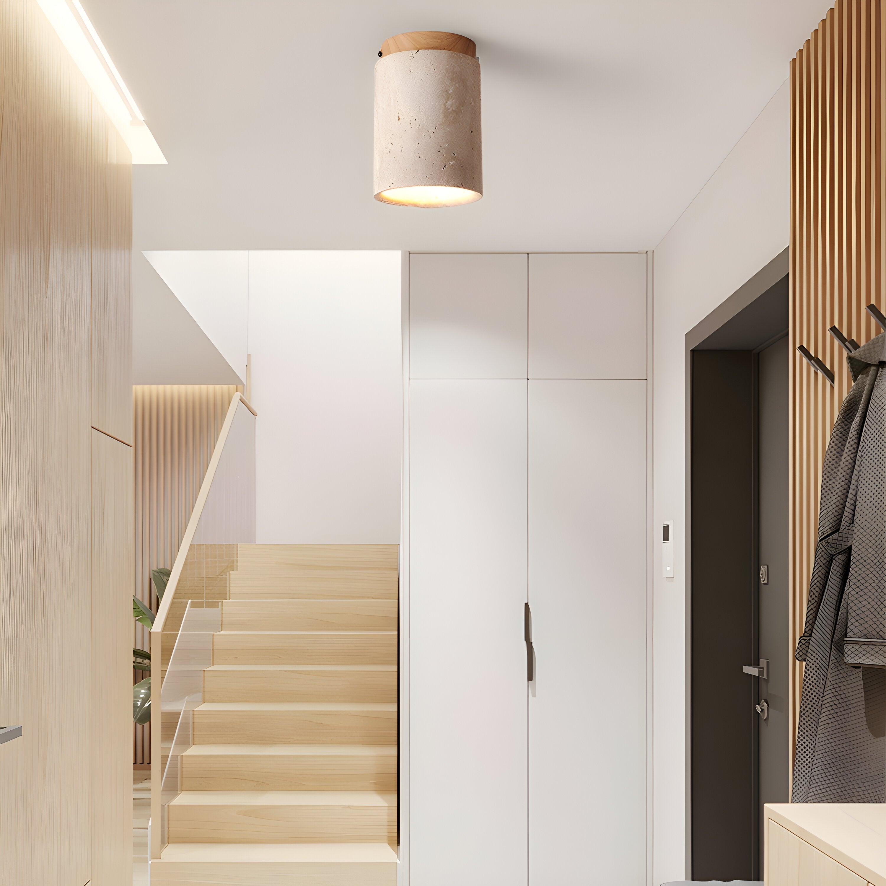 Ceiling Light Travertine Stone 4.3 in Flush Mount Beige Bedroom Kitchen Hallway Ambient Lighting Minimalist Japandi Fixture | Thomler