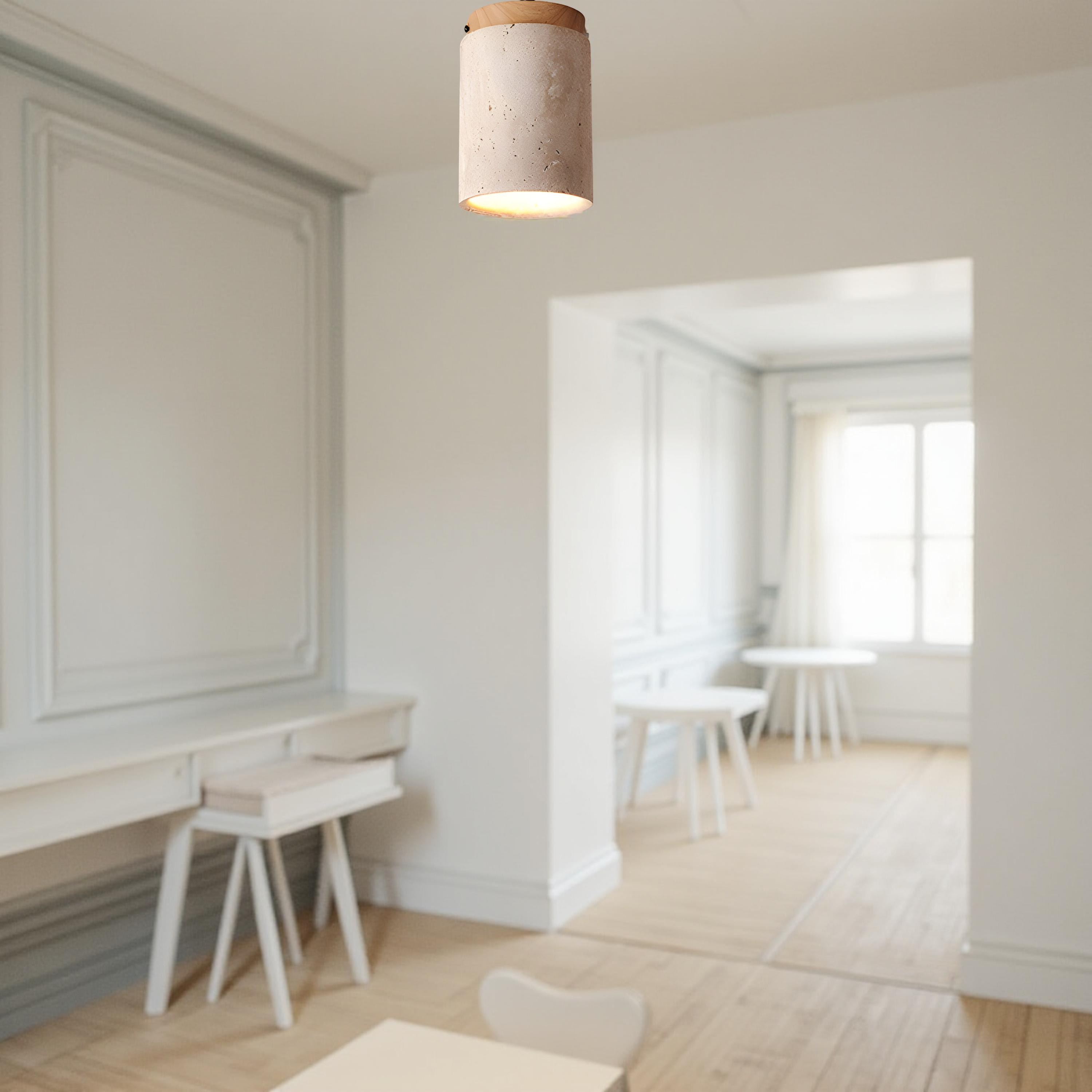 Ceiling Light Travertine Stone 4.3 in Flush Mount Beige Bedroom Kitchen Hallway Ambient Lighting Minimalist Japandi Fixture | Thomler