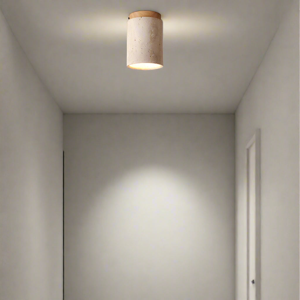 Ceiling Light Travertine Stone 4.3 in Flush Mount Beige Bedroom Kitchen Hallway Ambient Lighting Minimalist Japandi Fixture | Thomler
