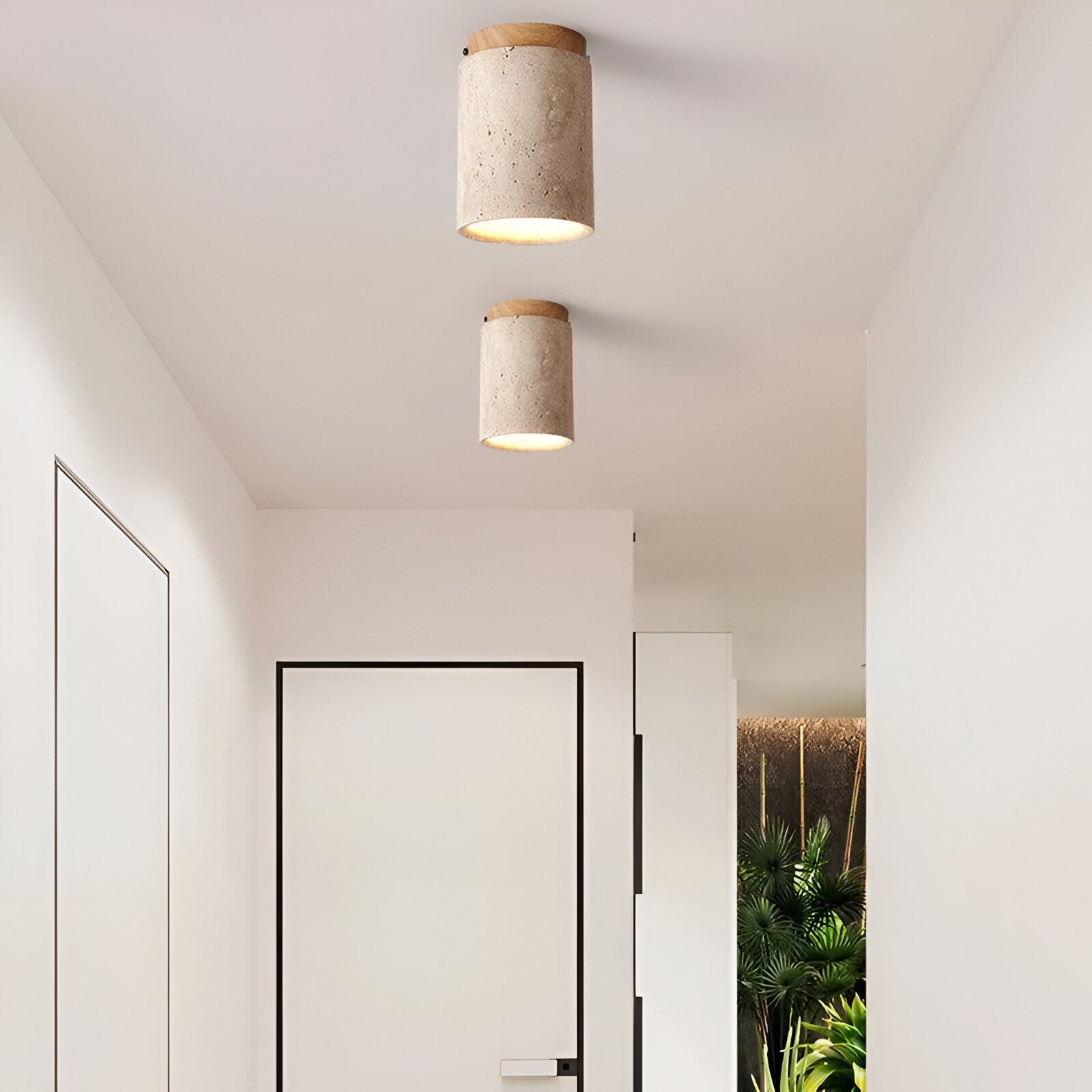 Ceiling Light Travertine Stone 4.3 in Flush Mount Beige Bedroom Kitchen Hallway Ambient Lighting Minimalist Japandi Fixture | Thomler