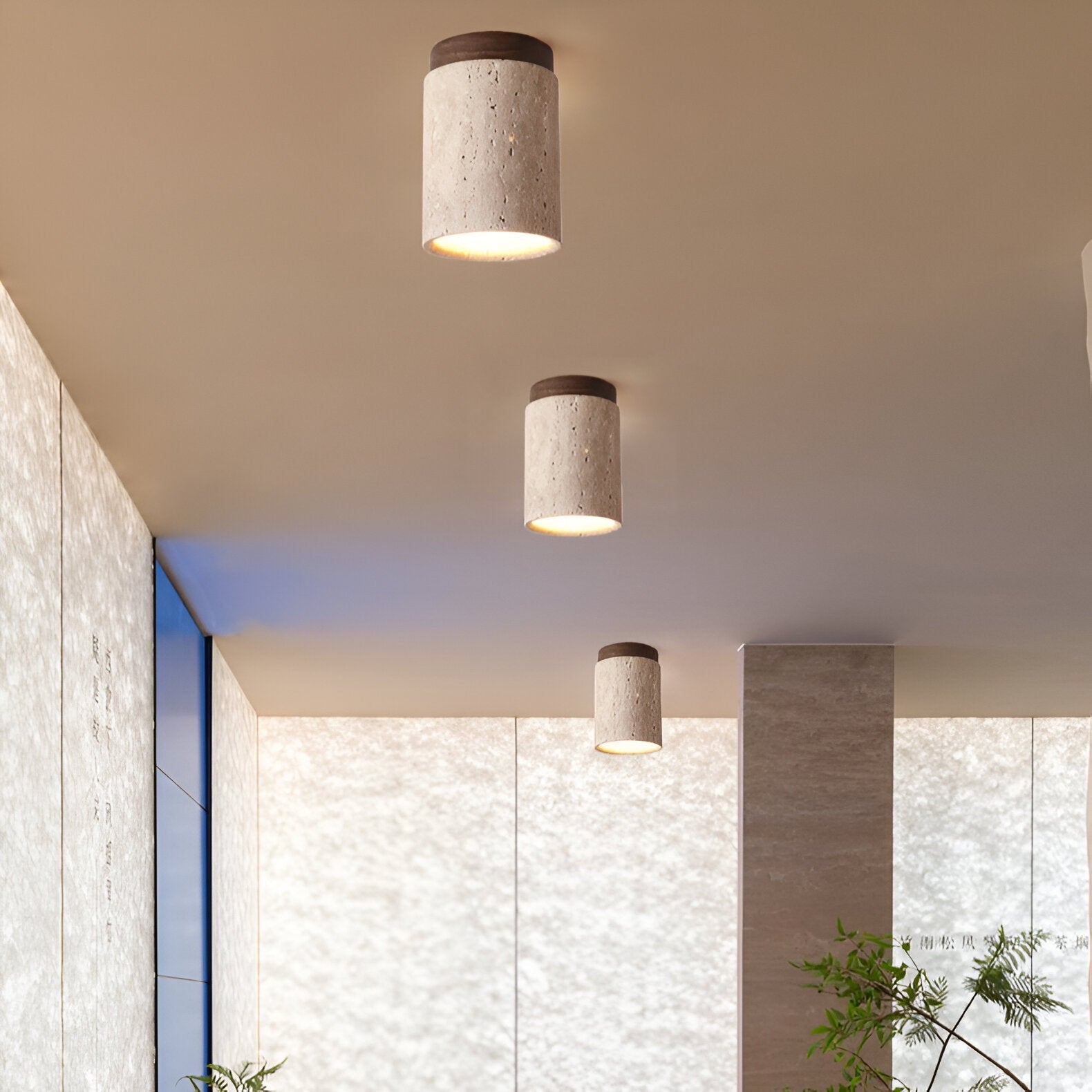 Ceiling Light Travertine Stone 4.3 in Flush Mount Beige Bedroom Kitchen Hallway Ambient Lighting Minimalist Japandi Fixture | Thomler