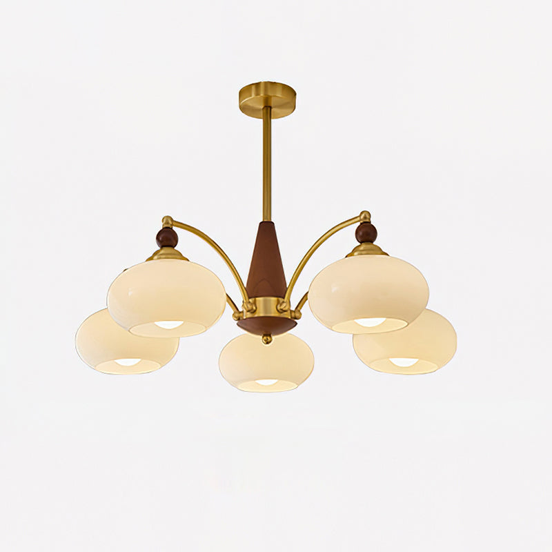 Chandelier Wood Brass 22.8 in 3 5 8 Light Dining Room Vintage Ceiling Fixture Glass Shades Adjustable Rod | Thomler