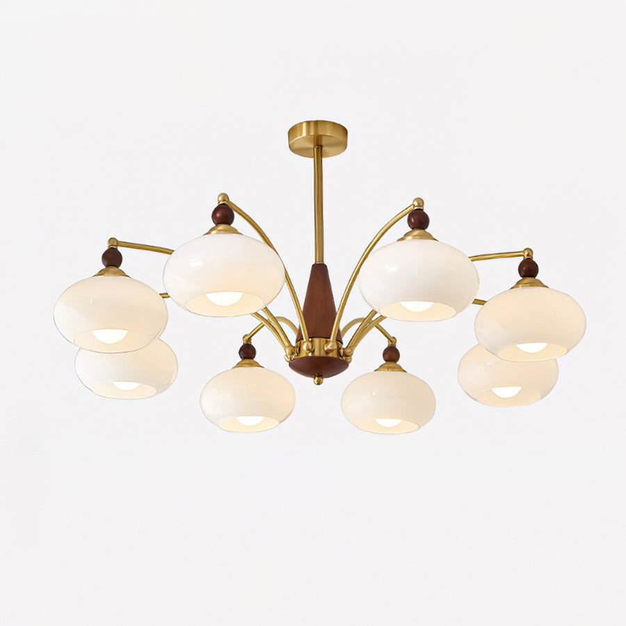Chandelier Wood Brass 22.8 in 3 5 8 Light Dining Room Vintage Ceiling Fixture Glass Shades Adjustable Rod | Thomler