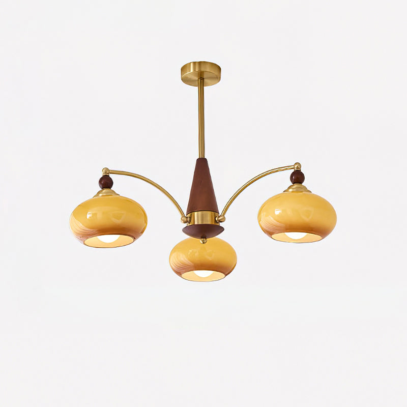 Chandelier Wood Brass 22.8 in 3 5 8 Light Dining Room Vintage Ceiling Fixture Glass Shades Adjustable Rod | Thomler