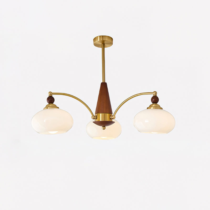 Chandelier Wood Brass 22.8 in 3 5 8 Light Dining Room Vintage Ceiling Fixture Glass Shades Adjustable Rod | Thomler