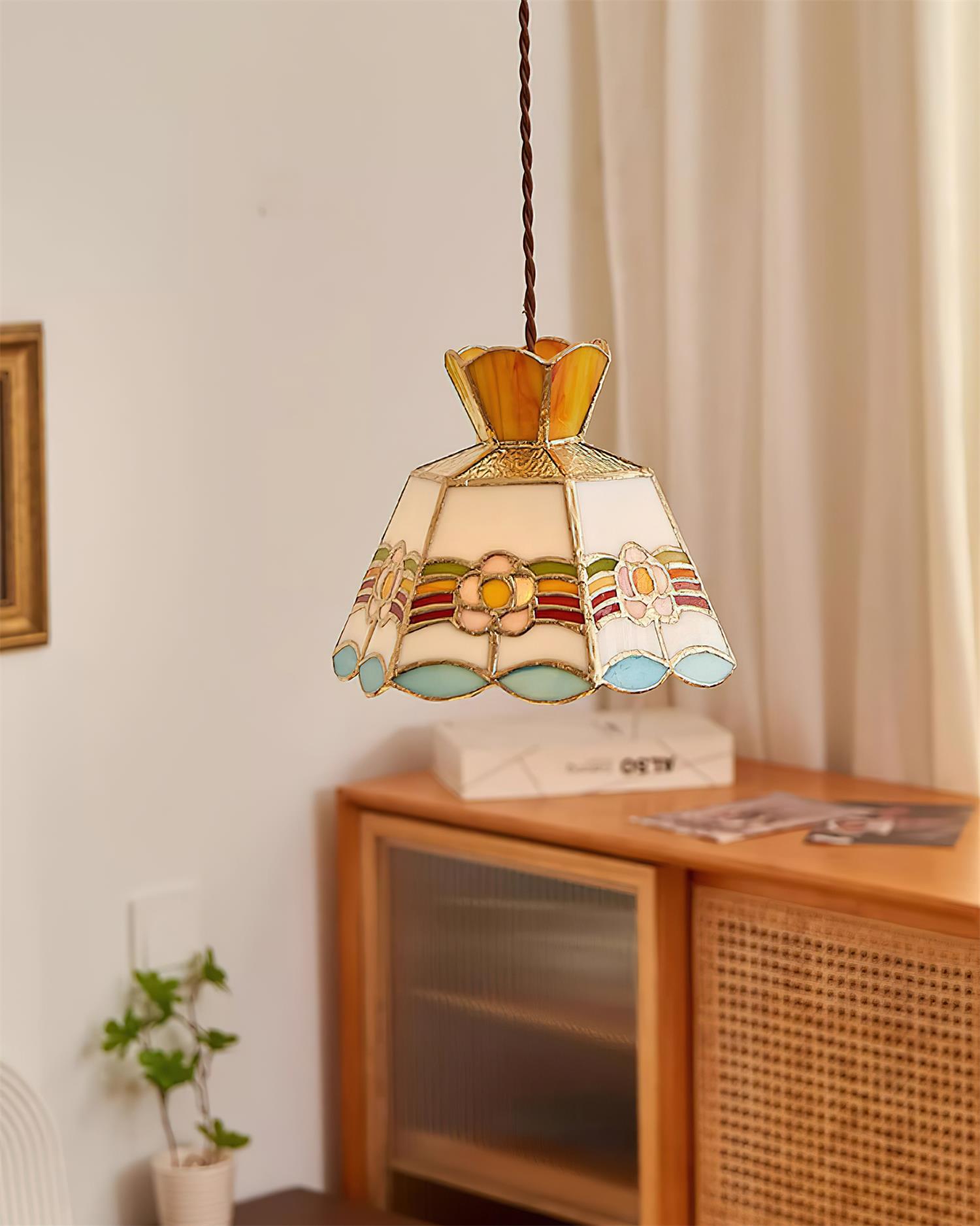 Pendant Light Glass 7.8 in Colorful Dining Room Kitchen Island Hanging Lamp Vintage Style | Thomler