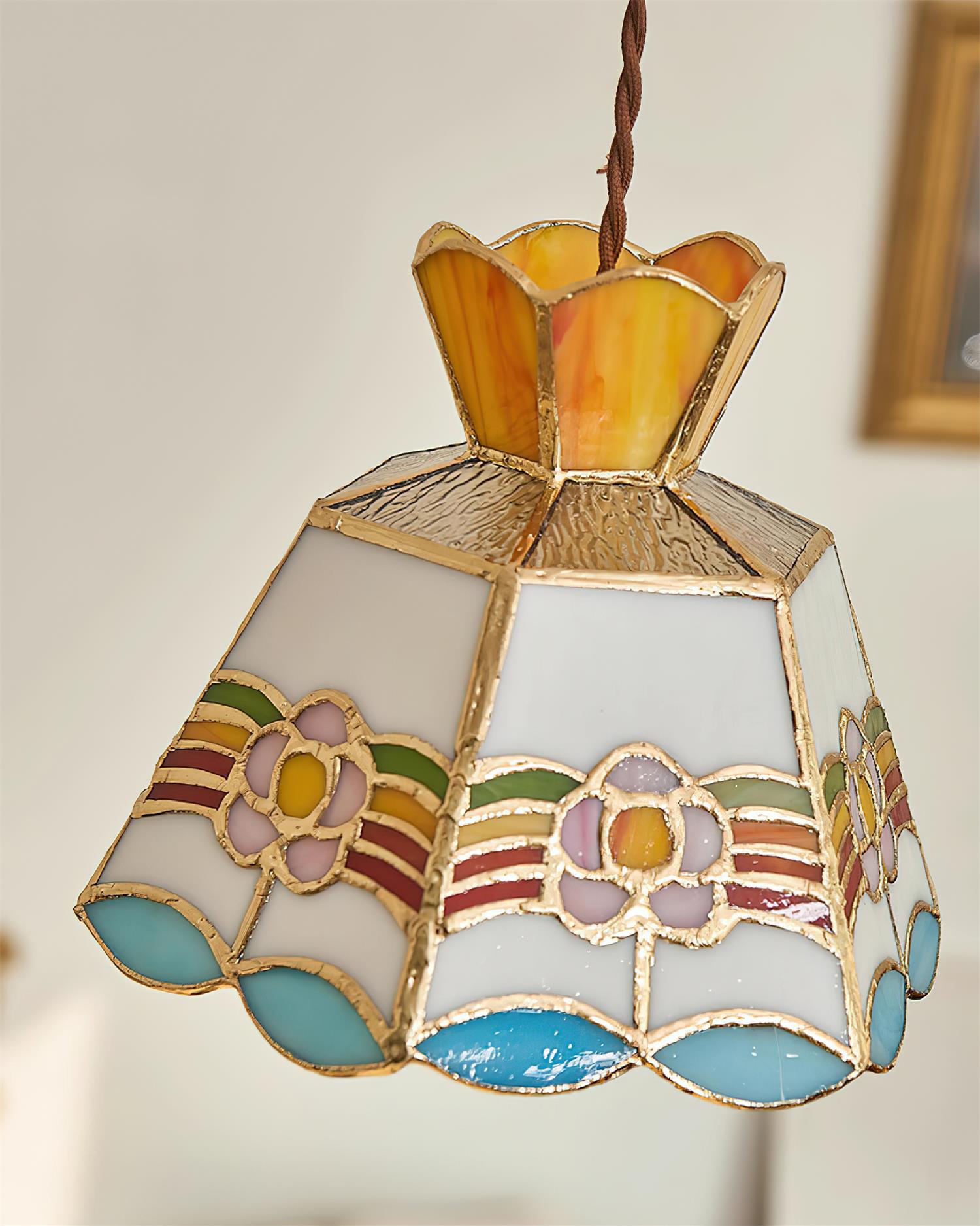 Pendant Light Glass 7.8 in Colorful Dining Room Kitchen Island Hanging Lamp Vintage Style | Thomler