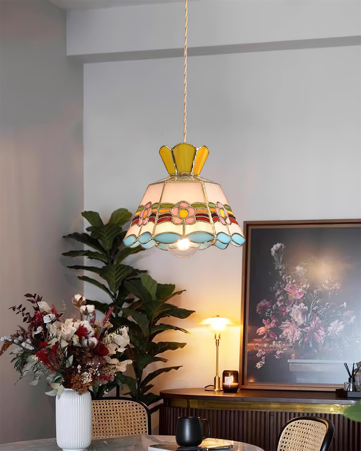 Pendant Light Glass 7.8 in Colorful Dining Room Kitchen Island Hanging Lamp Vintage Style | Thomler