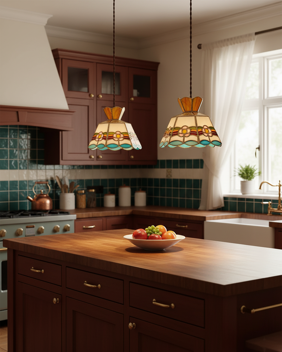 Pendant Light Glass 7.8 in Colorful Dining Room Kitchen Island Hanging Lamp Vintage Style | Thomler