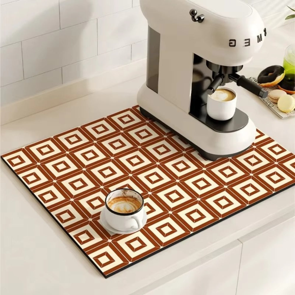 Vintage-Inspired Quick-Dry Kitchen Counter Mat for Coffee Bars, Dish Drying & Sink Areas – Absorbent Non-Slip Rubber Base – Decorative | Thomler
