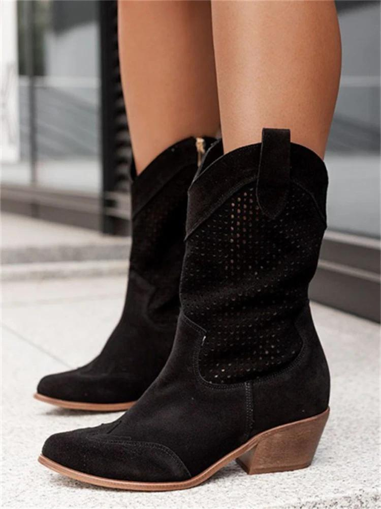 Women's Mid-Calf Leather Western Boots – Cowgirl Style with Cushioned Lining for Everyday Comfort | Thomler