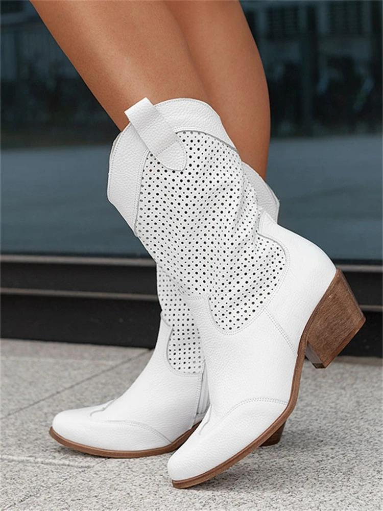 Women's Mid-Calf Leather Western Boots – Cowgirl Style with Cushioned Lining for Everyday Comfort | Thomler
