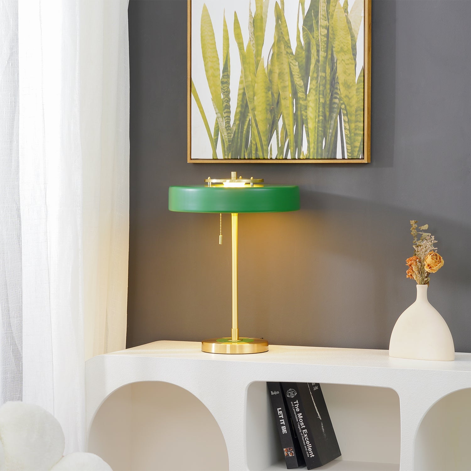 Table Lamp Metal 13.8 in x 18.9 in Acrylic Shade Indoor Desk Nightstand Light | Thomler