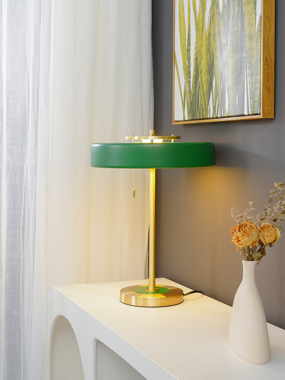 Table Lamp Metal 13.8 in x 18.9 in Acrylic Shade Indoor Desk Nightstand Light | Thomler