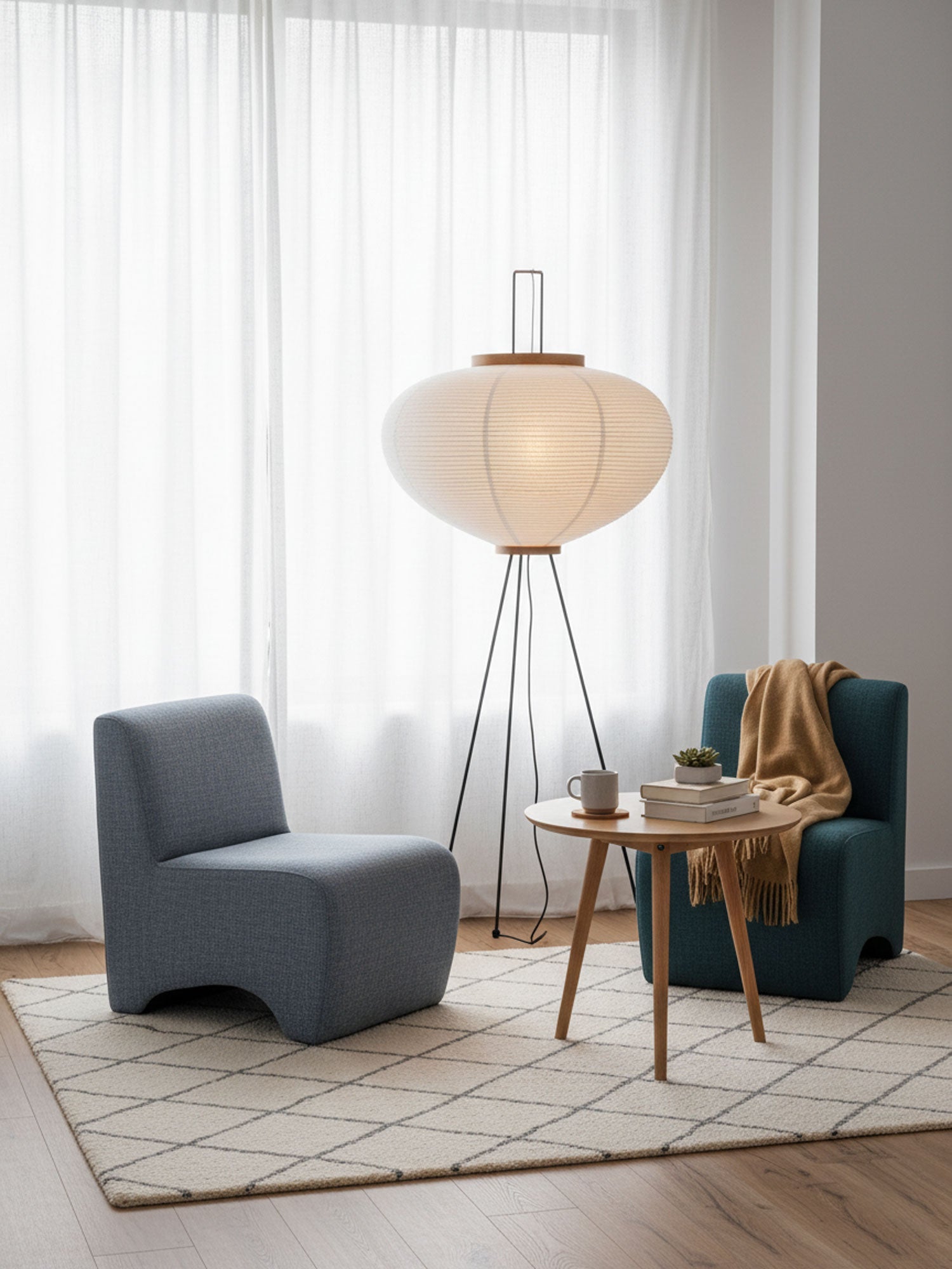 Akari Floor Lamp 47 in Mulberry Paper White Indoor Ambient Lighting Decorative Sculpture | Thomler