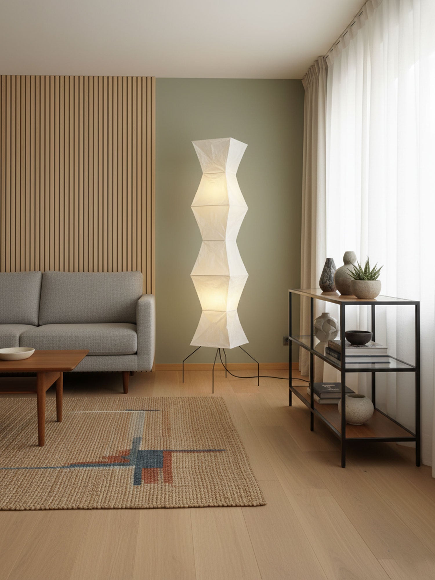 Akari Floor Lamp 47 in Mulberry Paper White Indoor Ambient Lighting Decorative Sculpture | Thomler