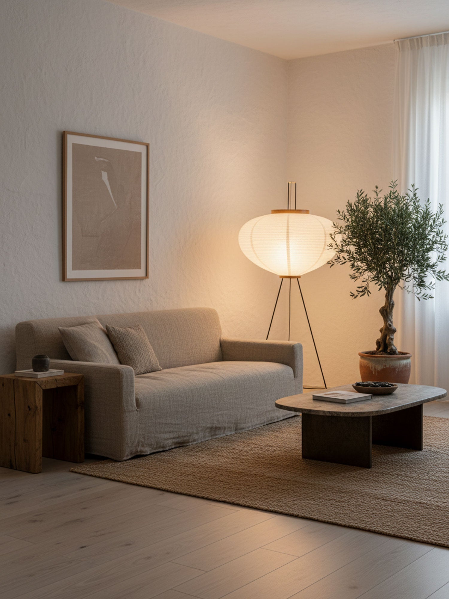 Akari Floor Lamp 47 in Mulberry Paper White Indoor Ambient Lighting Decorative Sculpture | Thomler