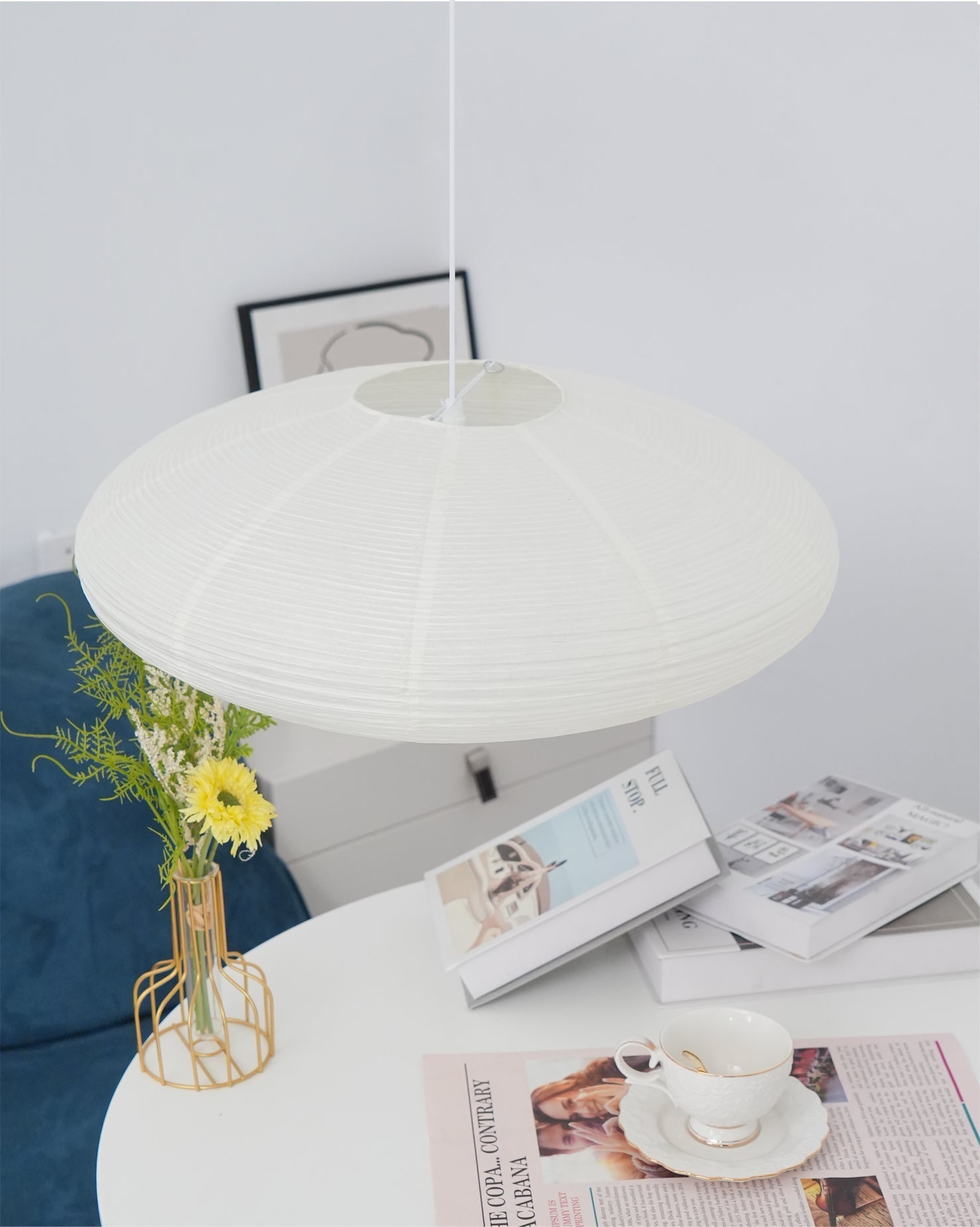 Akari Handcrafted Mulberry Paper Pendant Light 17.7 in Ceiling Indoor Warm Glow LED Edison Bulb | Thomler