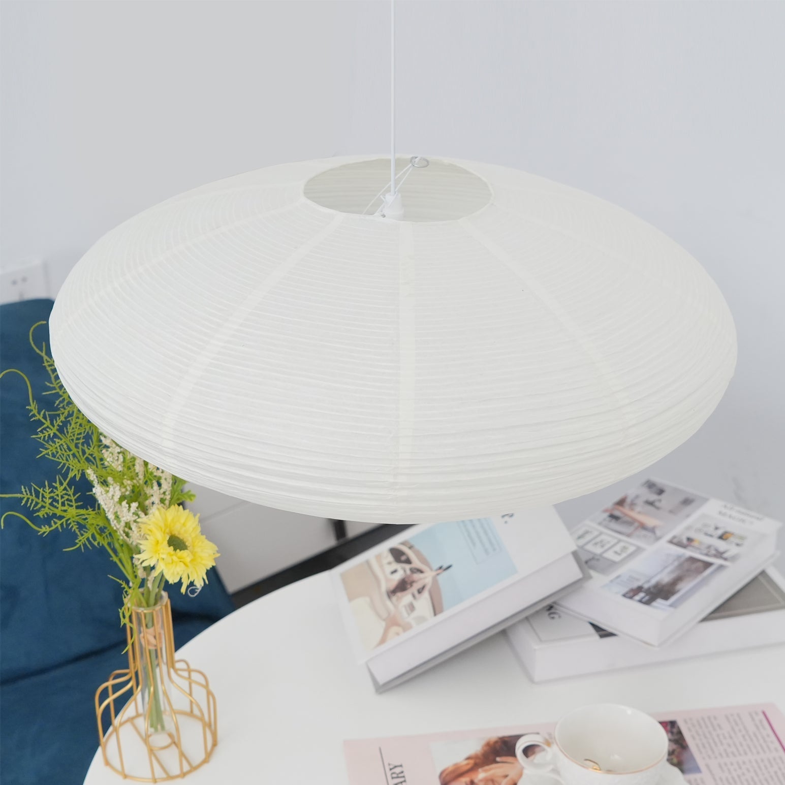 Akari Handcrafted Mulberry Paper Pendant Light 17.7 in Ceiling Indoor Warm Glow LED Edison Bulb | Thomler