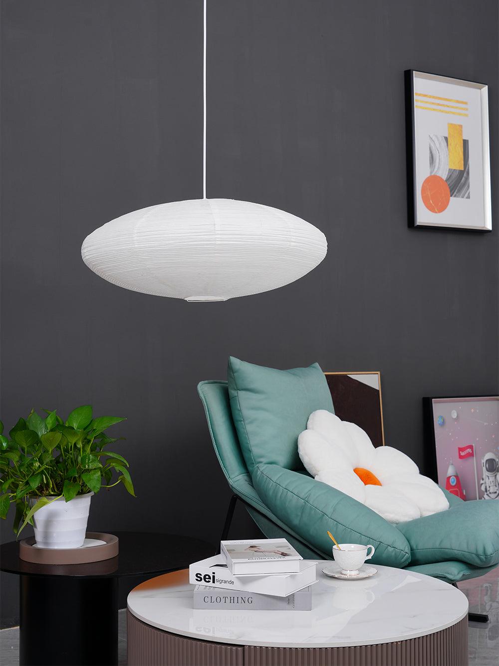 Akari Handcrafted Mulberry Paper Pendant Light 17.7 in Ceiling Indoor Warm Glow LED Edison Bulb | Thomler