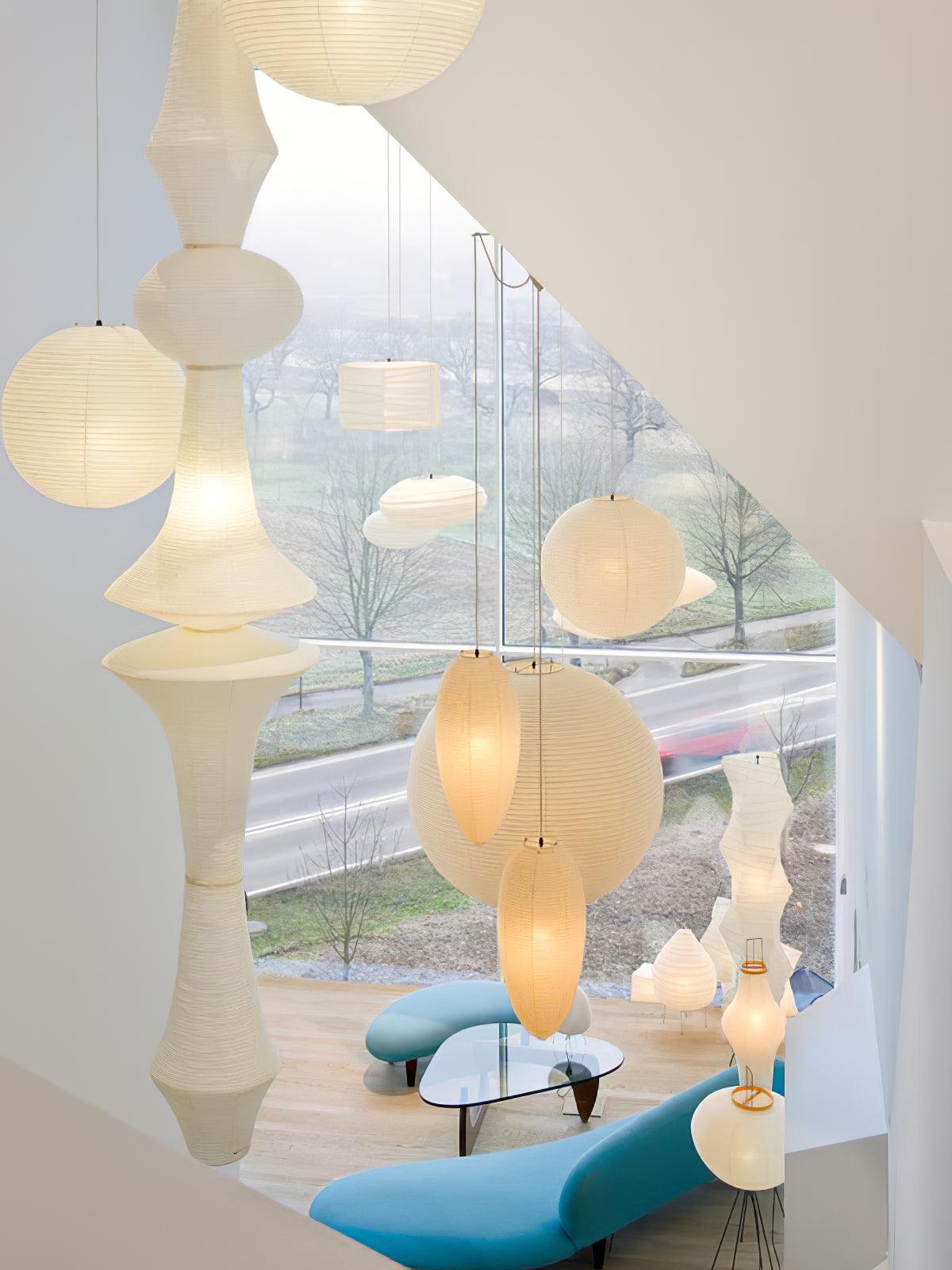 Washi Paper Pendant Light 12.2 in x 55.1 in White Indoor Ceiling Hanging Lamp Warm Ambient Lighting Decorative E26 E27 | Thomler