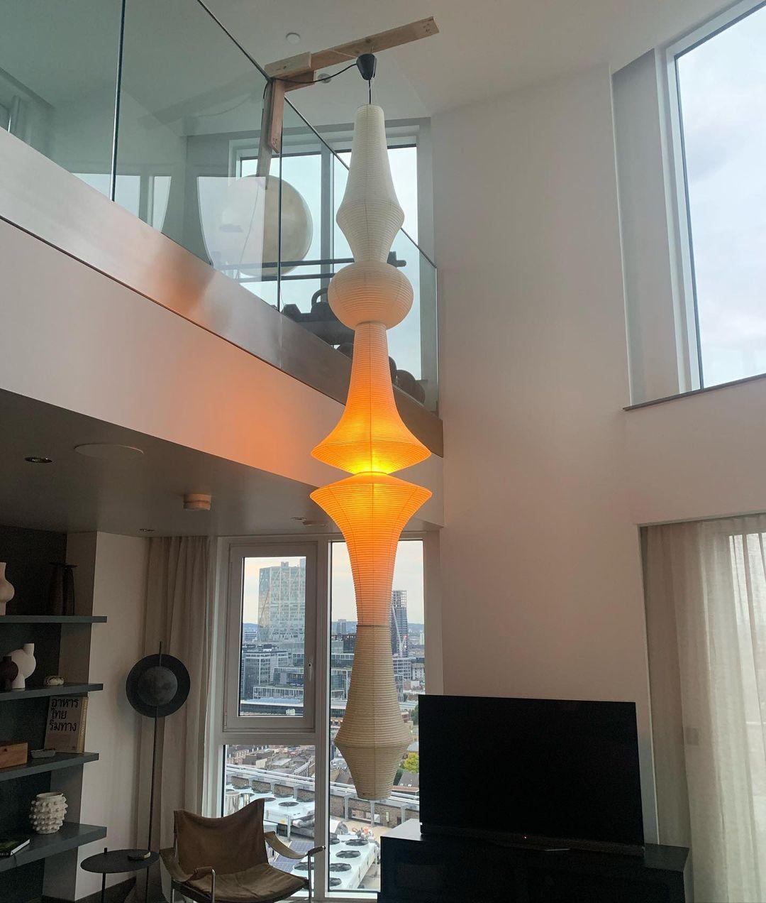 Washi Paper Pendant Light 12.2 in x 55.1 in White Indoor Ceiling Hanging Lamp Warm Ambient Lighting Decorative E26 E27 | Thomler
