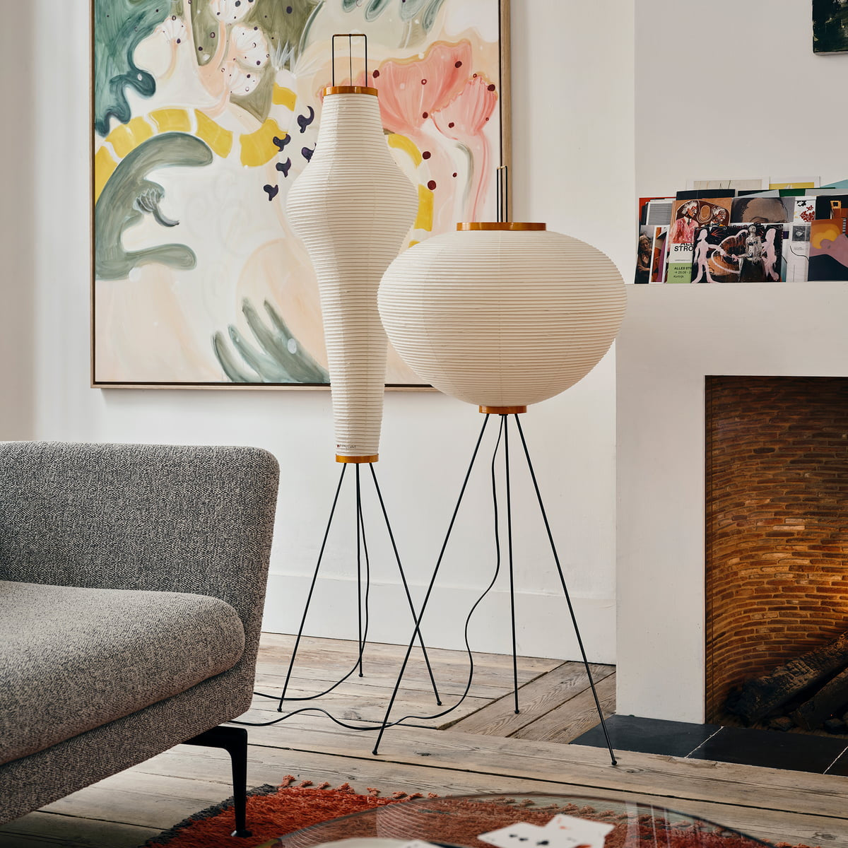 Akari Floor Lamp 47 in Mulberry Paper White Indoor Ambient Lighting Decorative Sculpture | Thomler