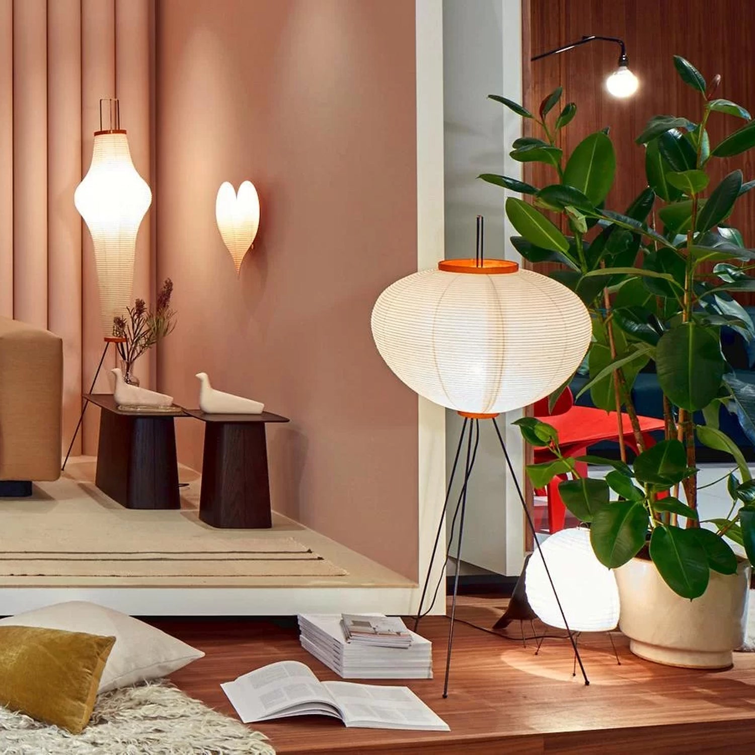 Akari Floor Lamp 47 in Mulberry Paper White Indoor Ambient Lighting Decorative Sculpture | Thomler