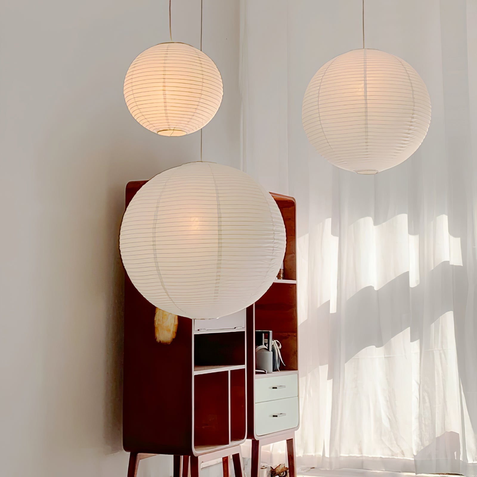 Pendant Lamp Mulberry Paper 15.7 in Adjustable Indoor Ceiling Lighting Modern Dining Room Kitchen Island Hanging Light | Thomler