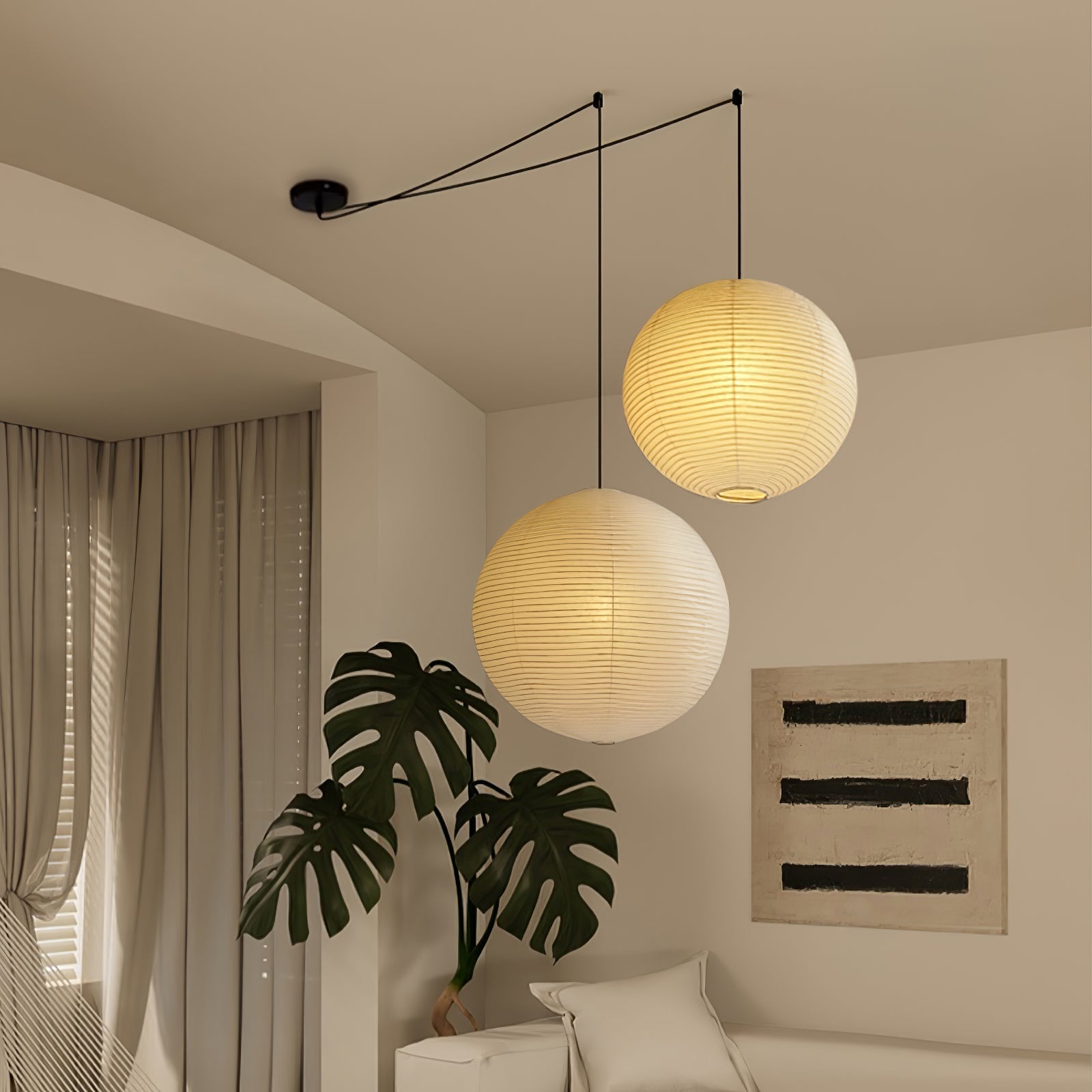 Pendant Lamp Mulberry Paper 15.7 in Adjustable Indoor Ceiling Lighting Modern Dining Room Kitchen Island Hanging Light | Thomler