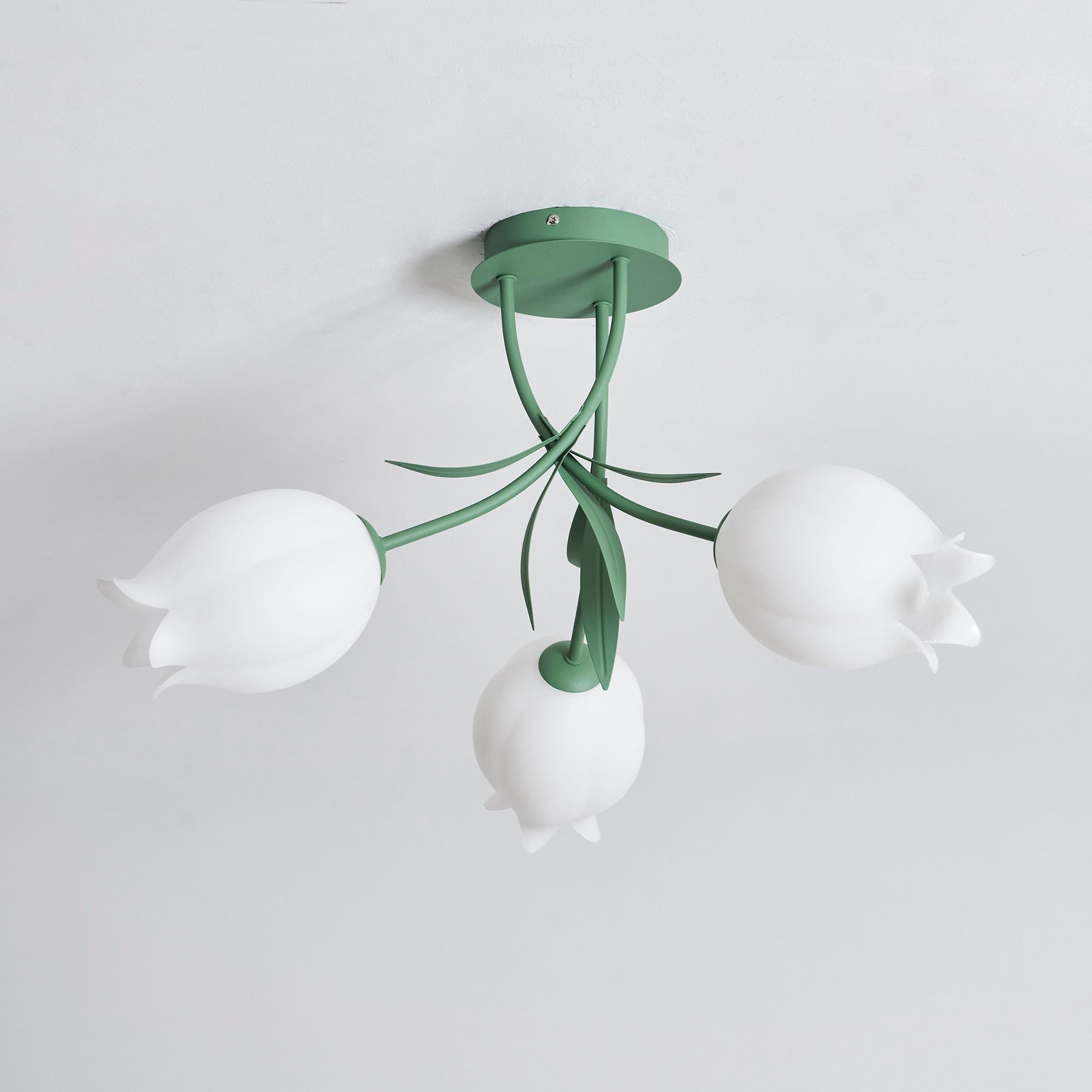 Ceiling Light Metal Acrylic 21.7 in Floral White Green Living Room Bedroom Bathroom Fixture Decorative | Thomler