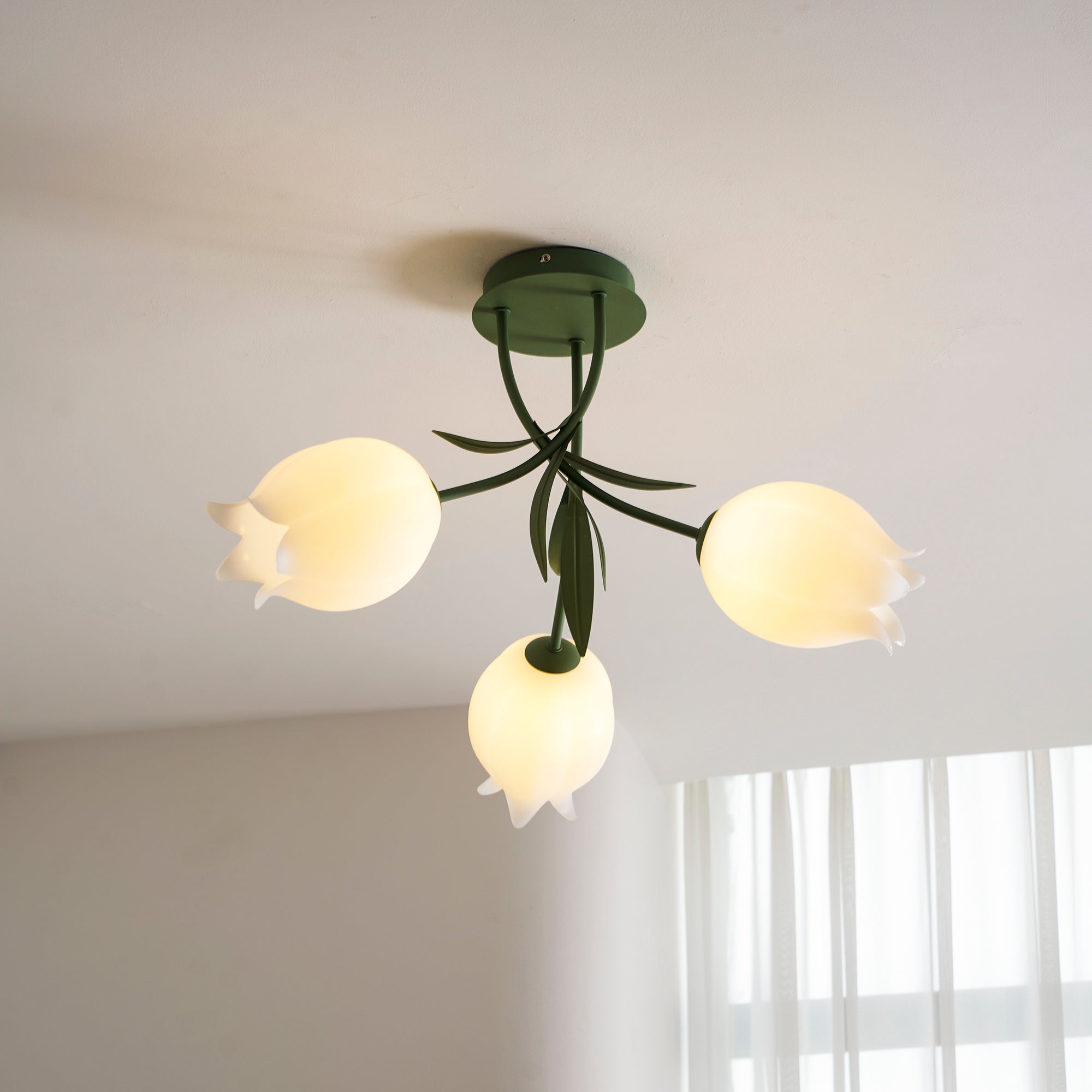Ceiling Light Metal Acrylic 21.7 in Floral White Green Living Room Bedroom Bathroom Fixture Decorative | Thomler