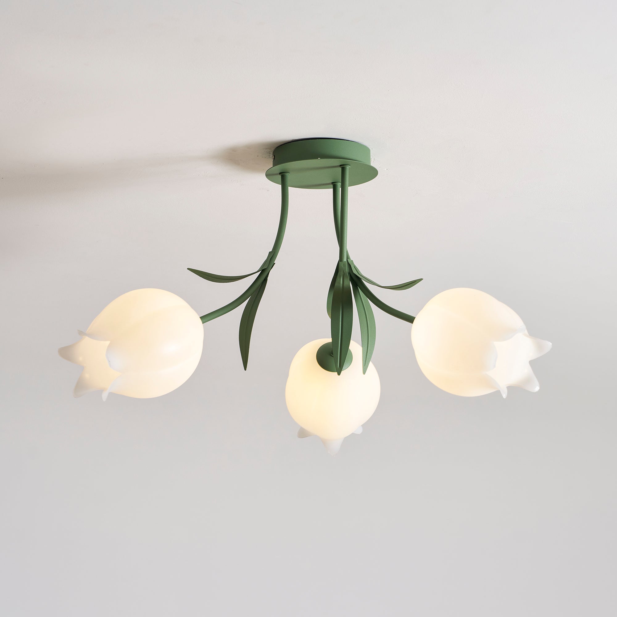 Ceiling Light Metal Acrylic 21.7 in Floral White Green Living Room Bedroom Bathroom Fixture Decorative | Thomler